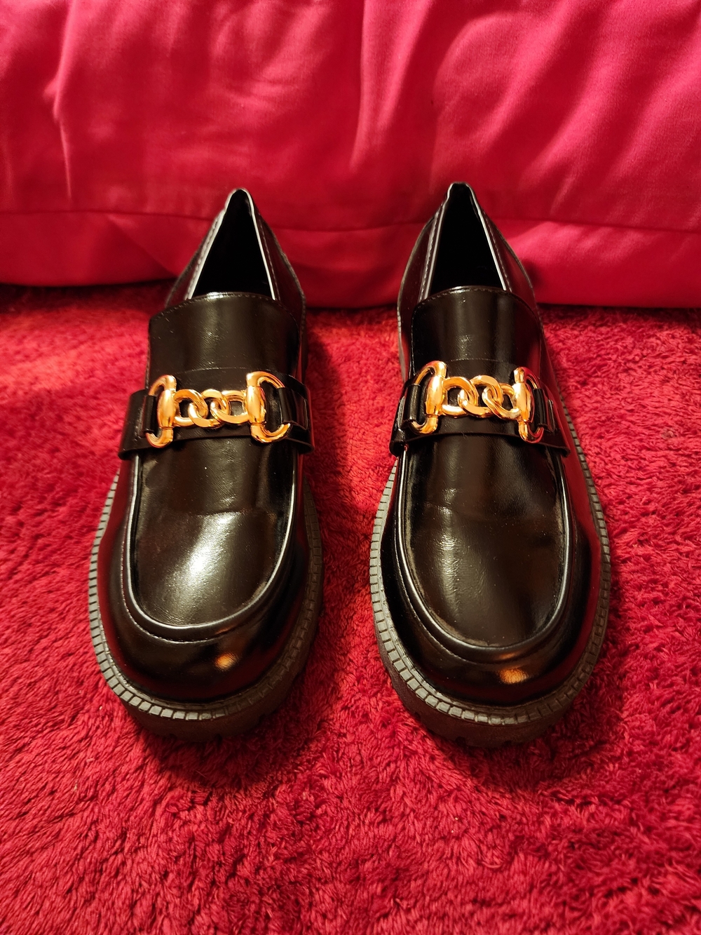 womens Loafers with Gold Chain Accent